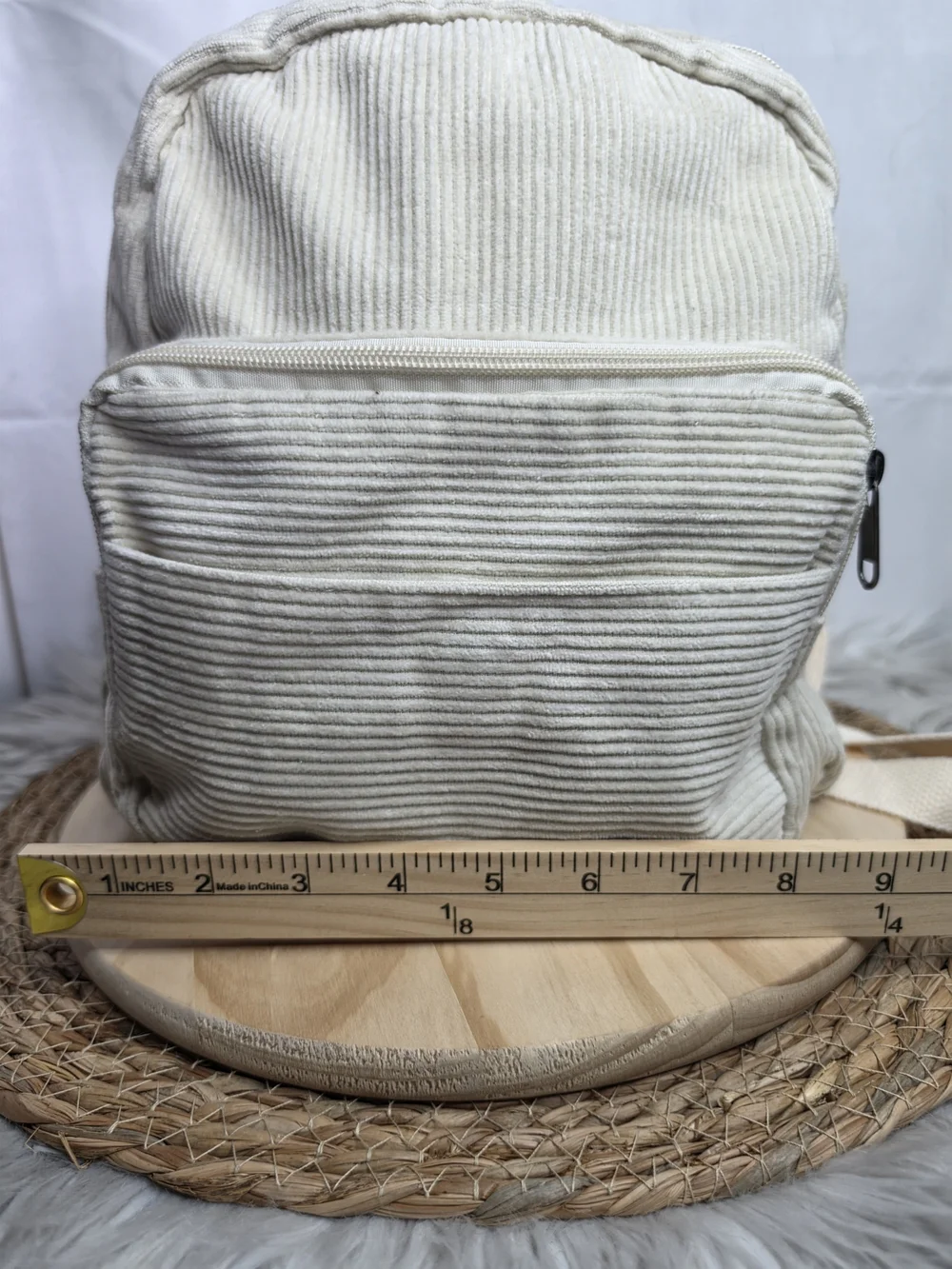 Canvas Corduroy Cream Backpack - Unbranded